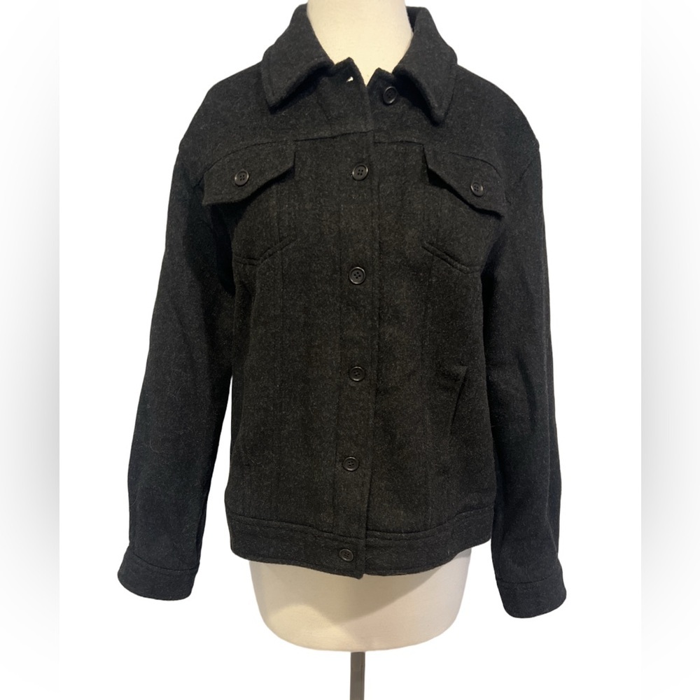 Lands' End Women's Charcoal Wool Blend Jean Style Jacket - Picture 2 of 9